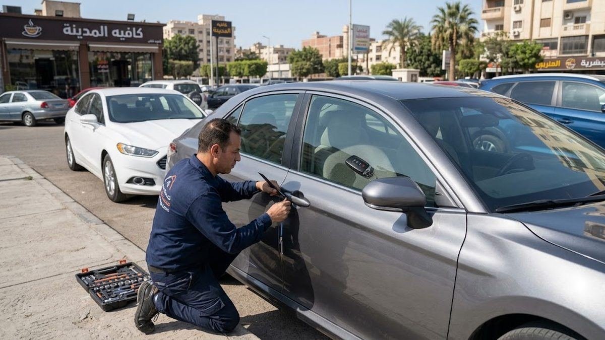 فني يسلّم مفتاح السيارة لصاحبها بعد فتح الباب في الكويت